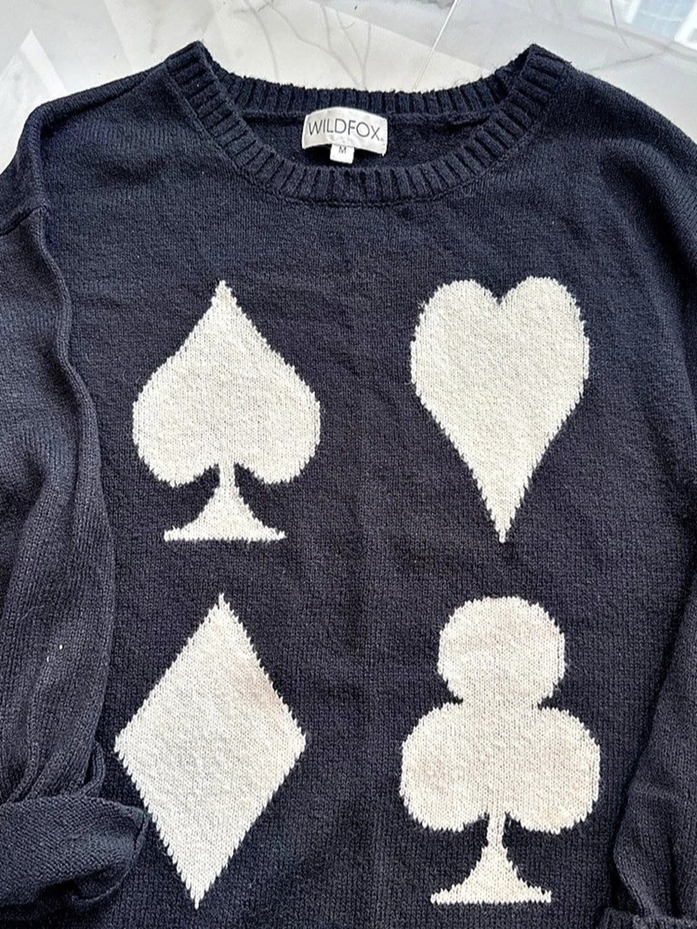 Wildfox Geometric Crewneck Sweater in Black & White Size Medium